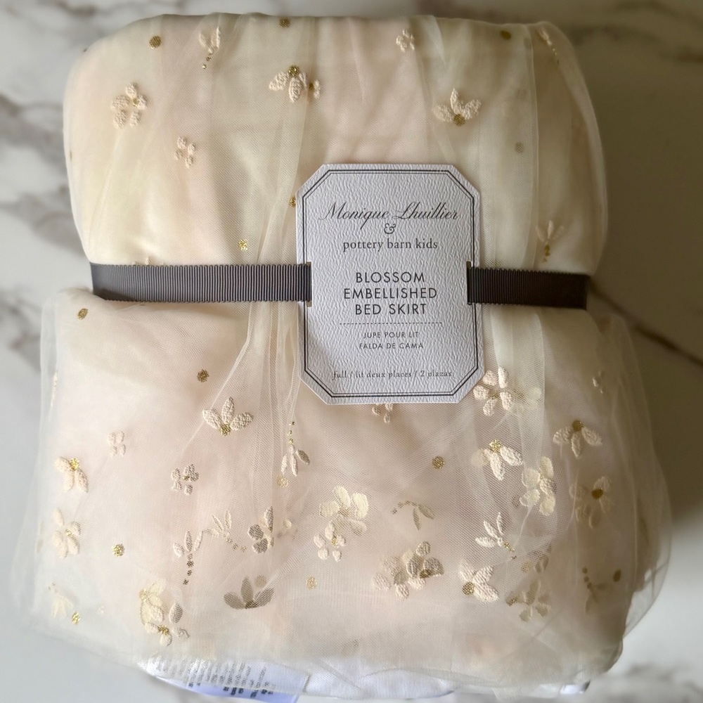Pottery Barn Kids Cream and Gold Blossom Embellished Bed Skirt
